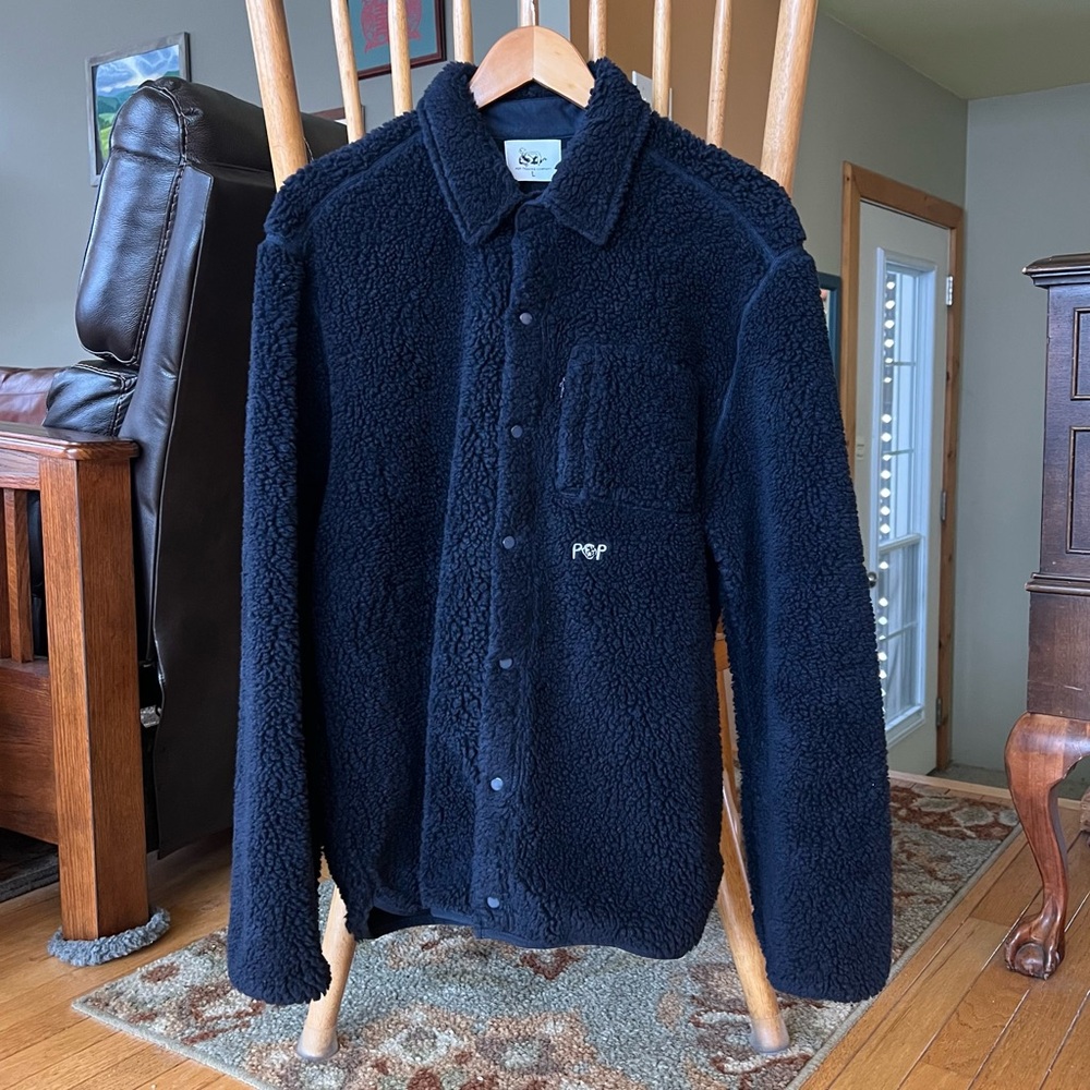 Dancer CPH Men's Navy Sherpa Snap-Button Shirt Jacket